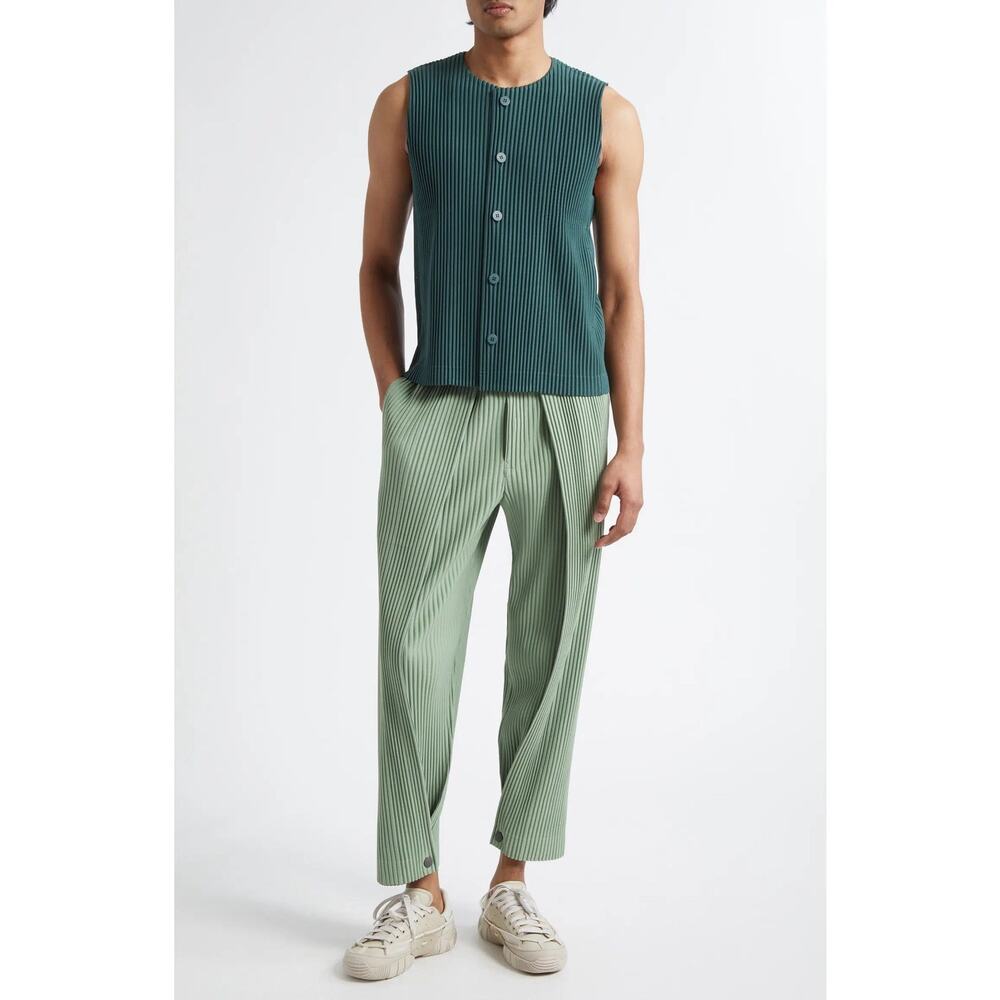 ISSEY MIYAKE HOMME PLISSÉ EVERGREEN V-NECK BUTTON UP TANK TOP VEST SIZE 3 M/L - Picture 3 of 16